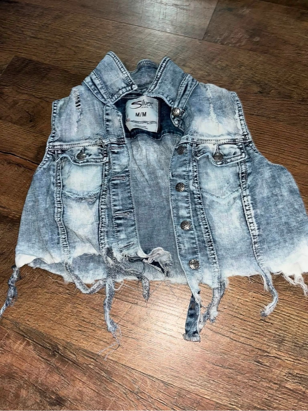 Silver Jeans Light Wash Frayed Cropped Denim Vest